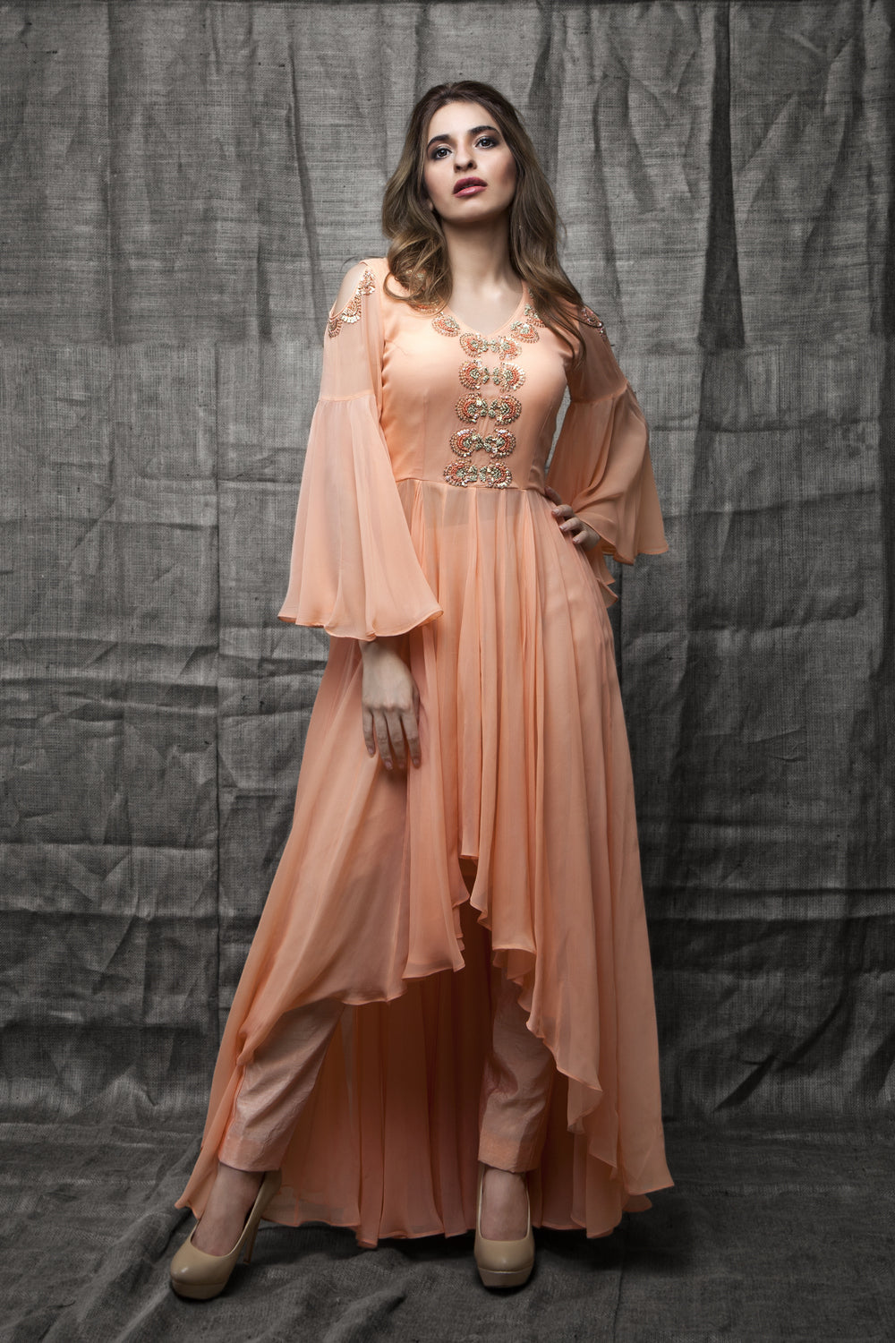 Fusion Wear Gown With Embroidery Cape