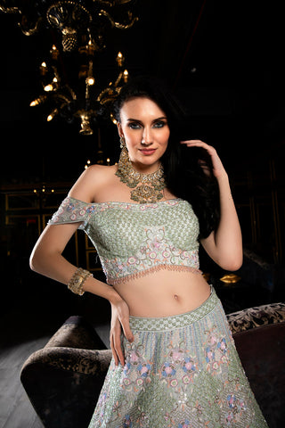 "Isabelle" Sea Green Sequin Embellished Lehenga Set