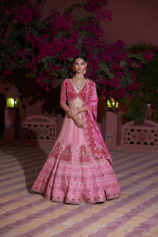 "Madhuban" Bubblegum Pink Zardosi Embroidered Lehenga Set