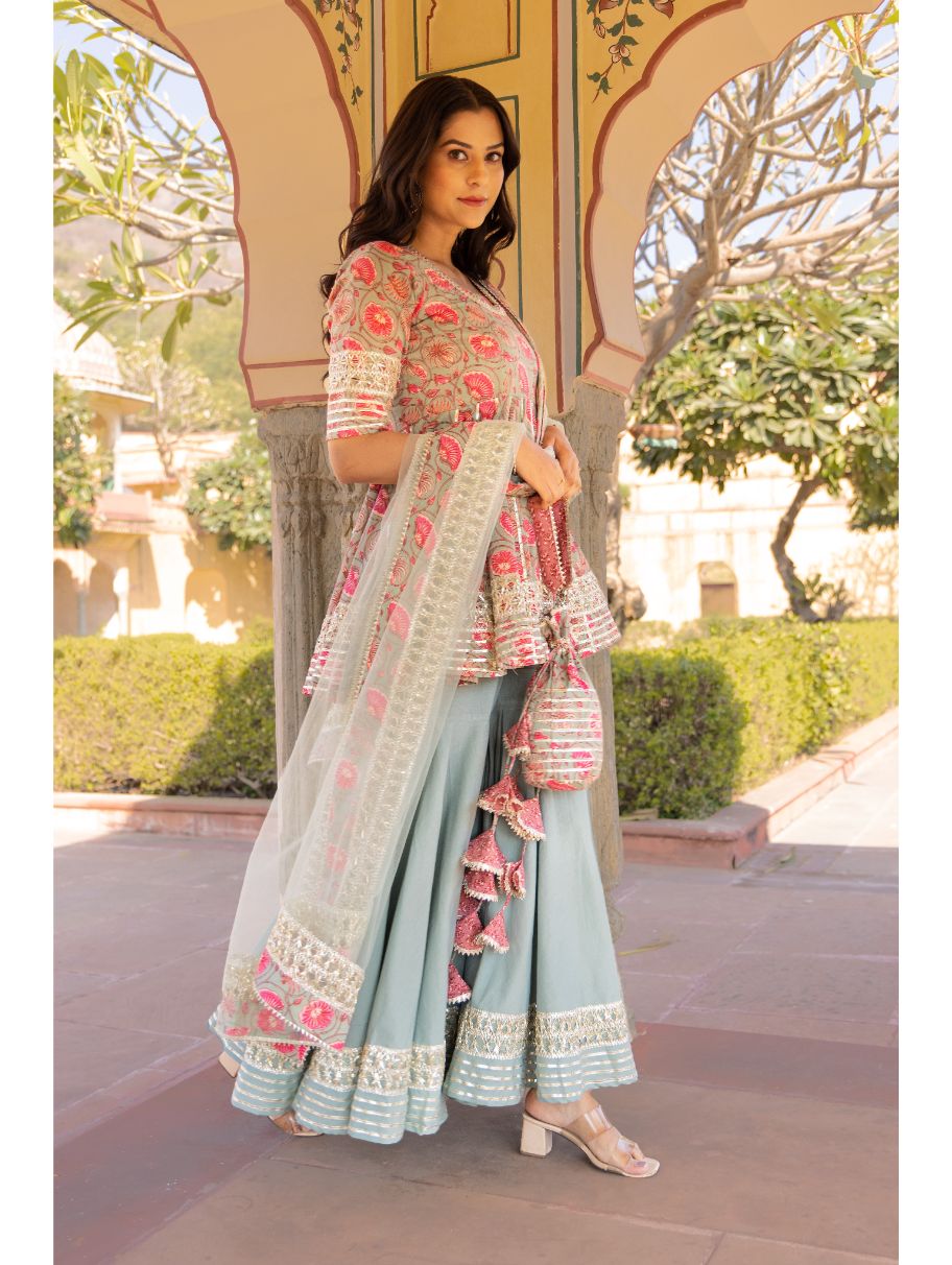 Pomcha Jaipur - FAREEN COTTON SHARARA SET