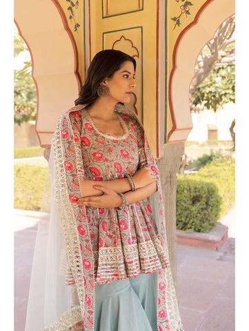 Pomcha Jaipur - FAREEN COTTON SHARARA SET