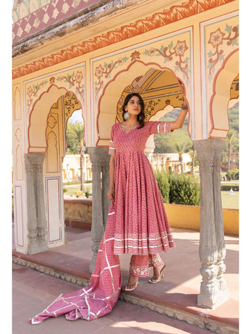 Pomcha Jaipur - ROSEWOOD BOOTI GOTTA JAAL COTTON ANARKALI SET