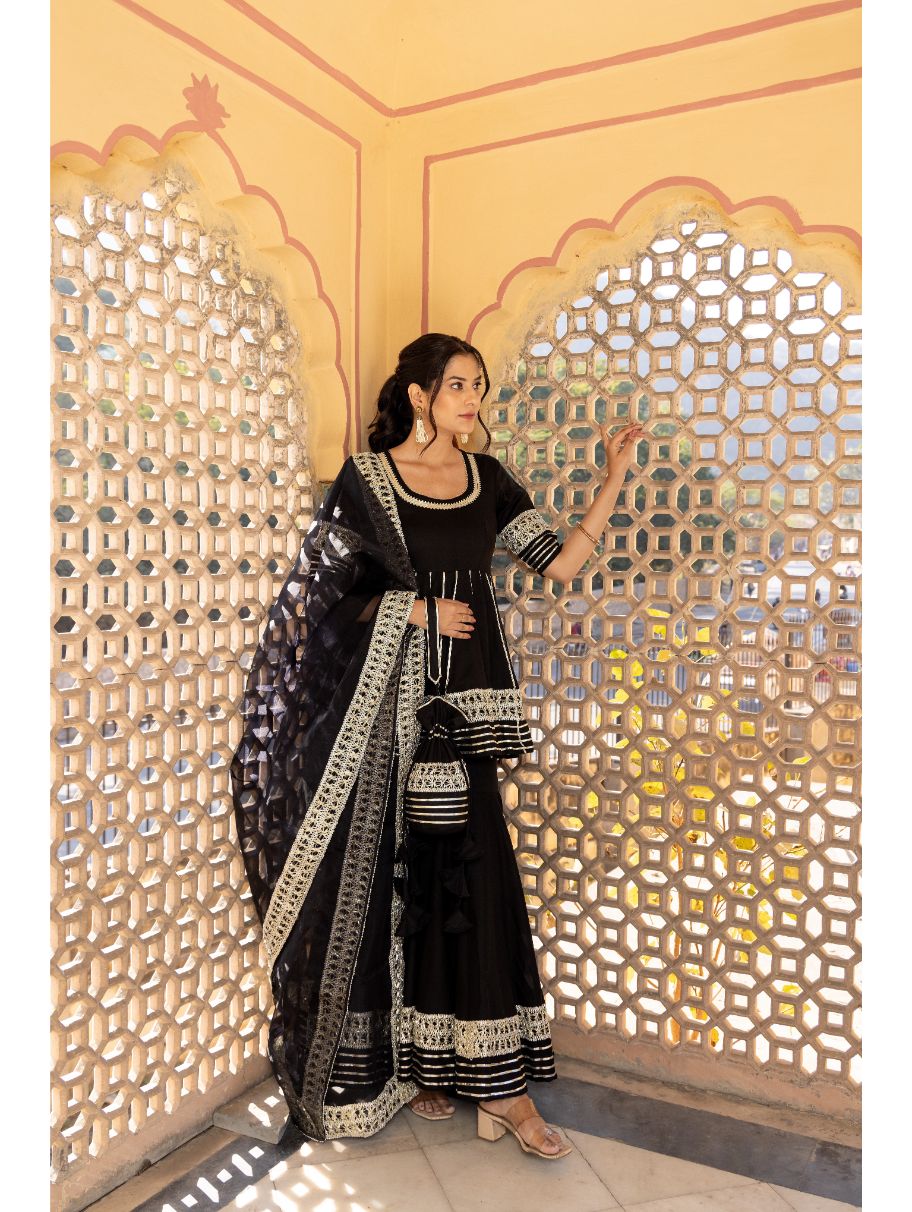 Pomcha Jaipur - BLACK BEAUTY COTTON SHARARA SET