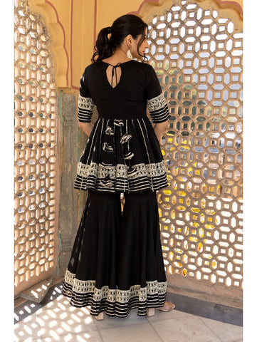 Pomcha Jaipur - BLACK BEAUTY COTTON SHARARA SET