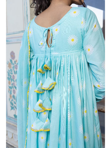 Pomcha Jaipur - DAYLILLY BLUE MUSLIN ANARKALI SET