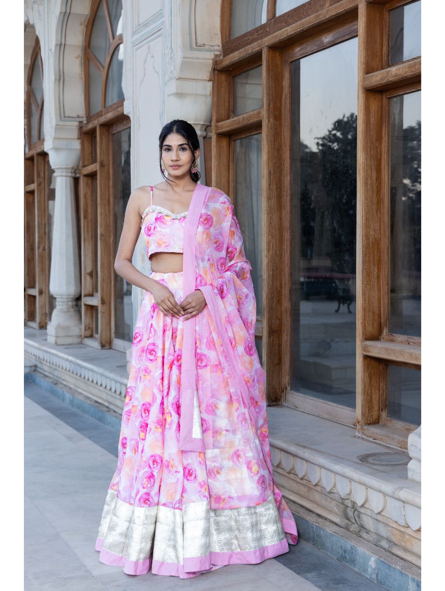 Pomcha Jaipur - HAADIYA MUSLIN LEHENGA SET