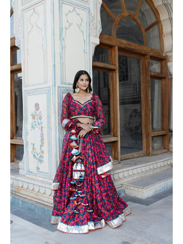 Pomcha Jaipur - ORANGE ROSE MUSLIN LEHENGA SET