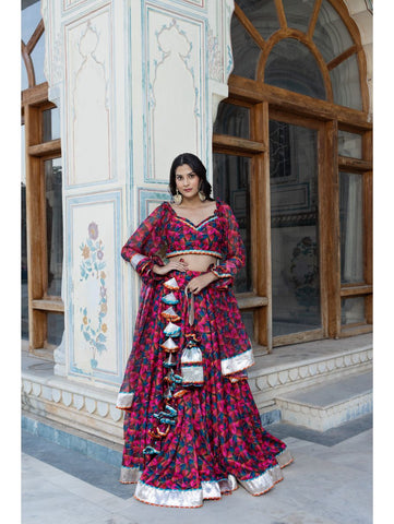 Pomcha Jaipur - ORANGE ROSE MUSLIN LEHENGA SET