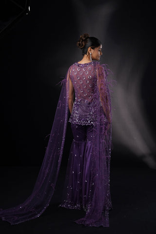 "Jia" Purple Sharara Set With Cape