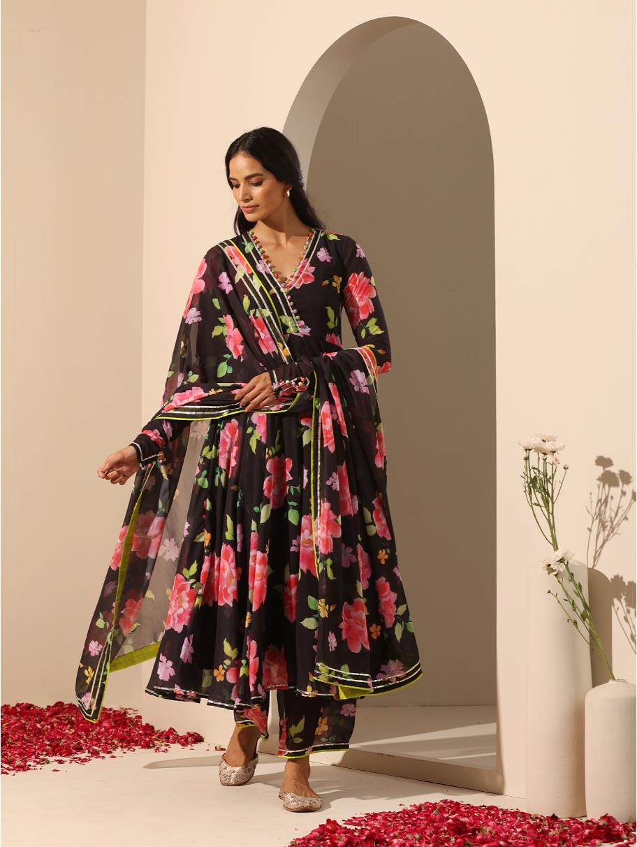 Pomcha Jaipur - GUL GULABI PHOOL ANARKALI SET