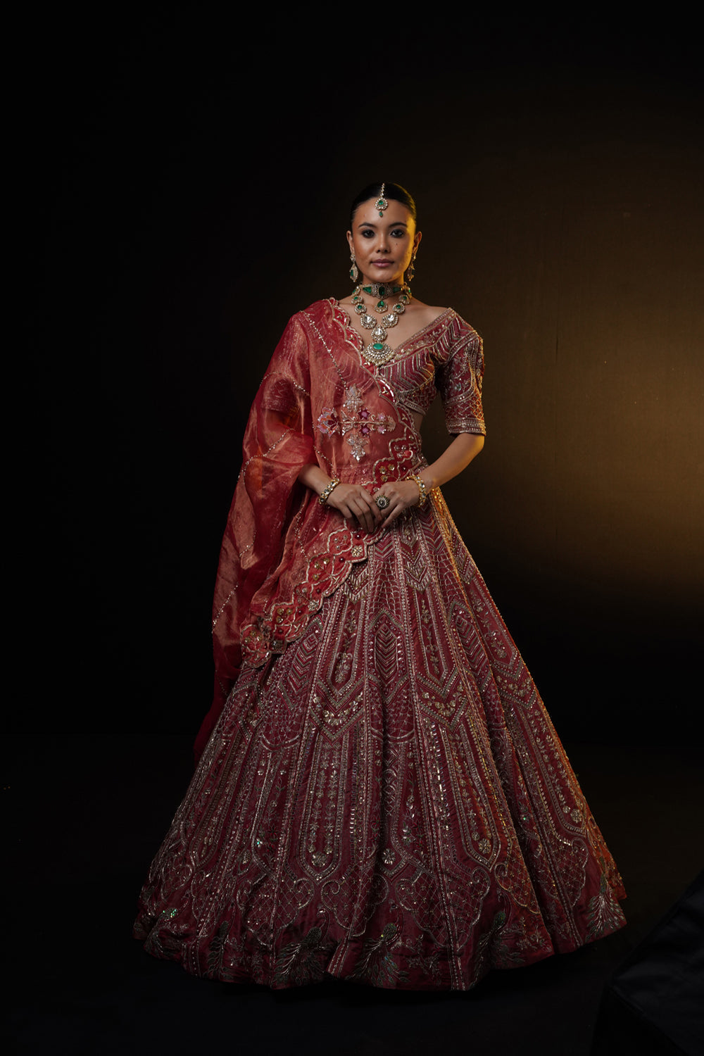 "Raya" Red Tissue Bridal Lehenga Set