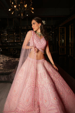 "Renee" Pink Sequin Embellished Conical Lehenga Set