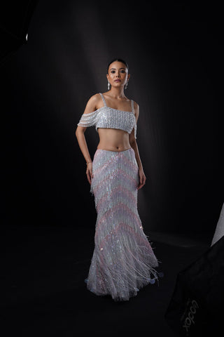 "Aurora" Fishcut Lehenga Set With 3D Ombre Assels All Over