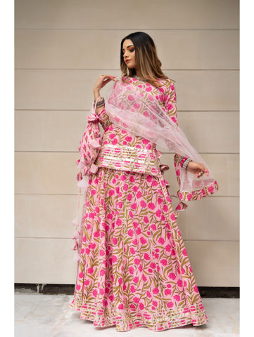 Pomcha Jaipur - TULSI PINK COTTON HAND BLOCK SKIRT SET