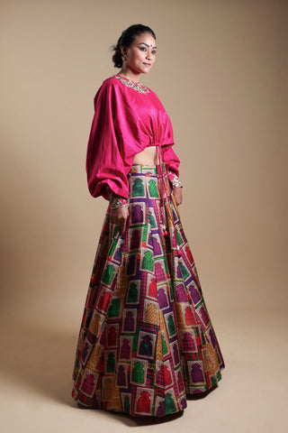 Hand-Embroidered Blouse With Lehenga