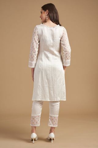 Ivory Thread Embroidered Tunic With Pant