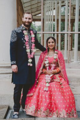 Bride in red and gold lengha - Dina Kashap